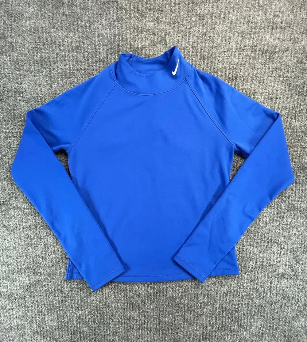 Nike Pro Dri-FIT Compression Mock Neck Shirt Women's Medium Blue Athletic - Picture 1 of 6